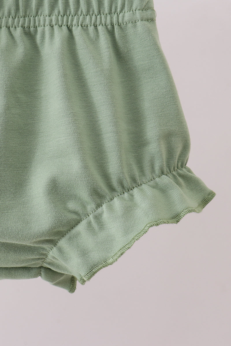 Green floral print bow ruffle bloomer set A&E
