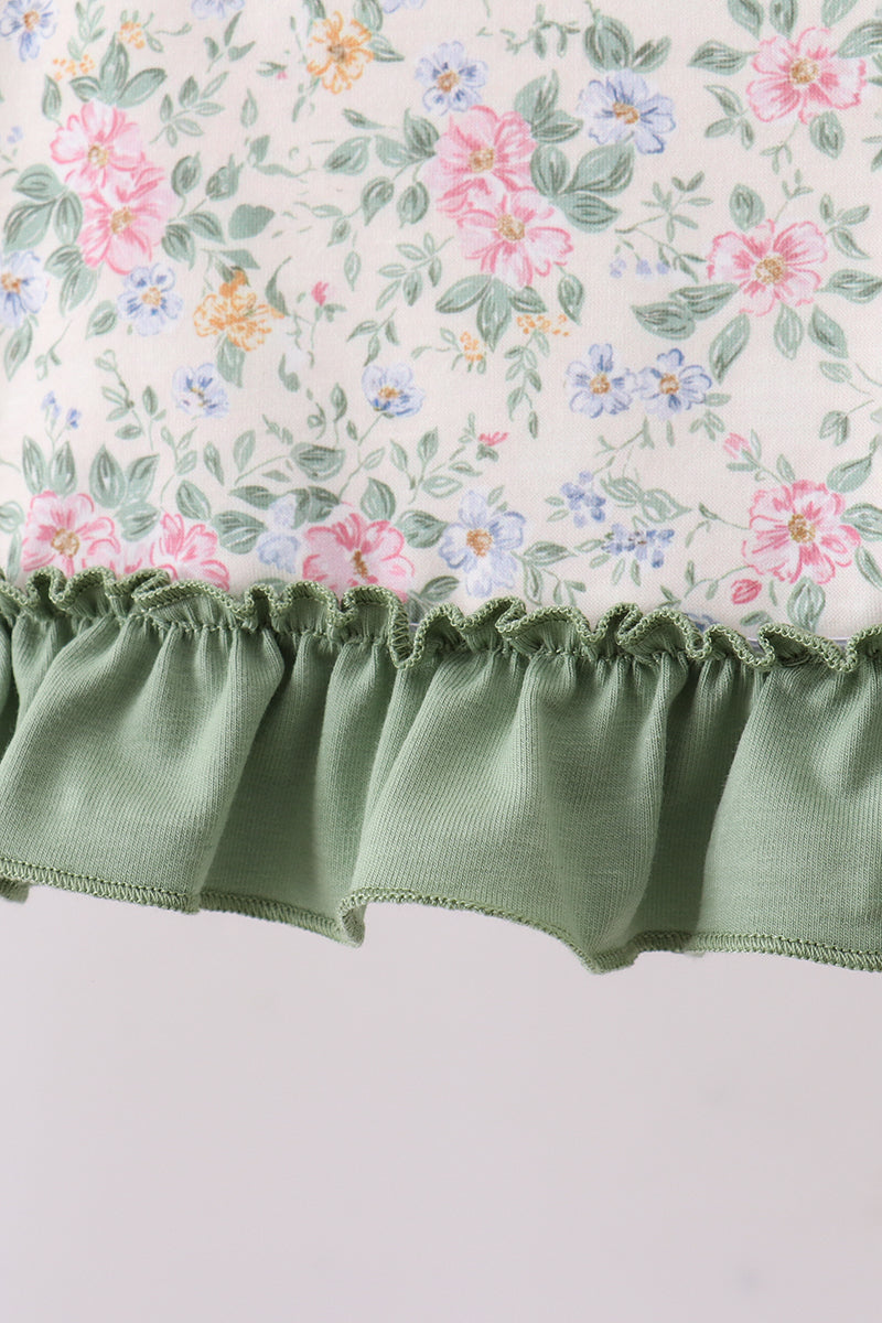 Green floral print bow ruffle bloomer set A&E
