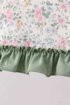Green floral print bow ruffle bloomer set A&E
