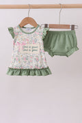 Green floral print bow ruffle bloomer set A&E