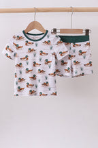 Green duck print bamboo shorts set A&E