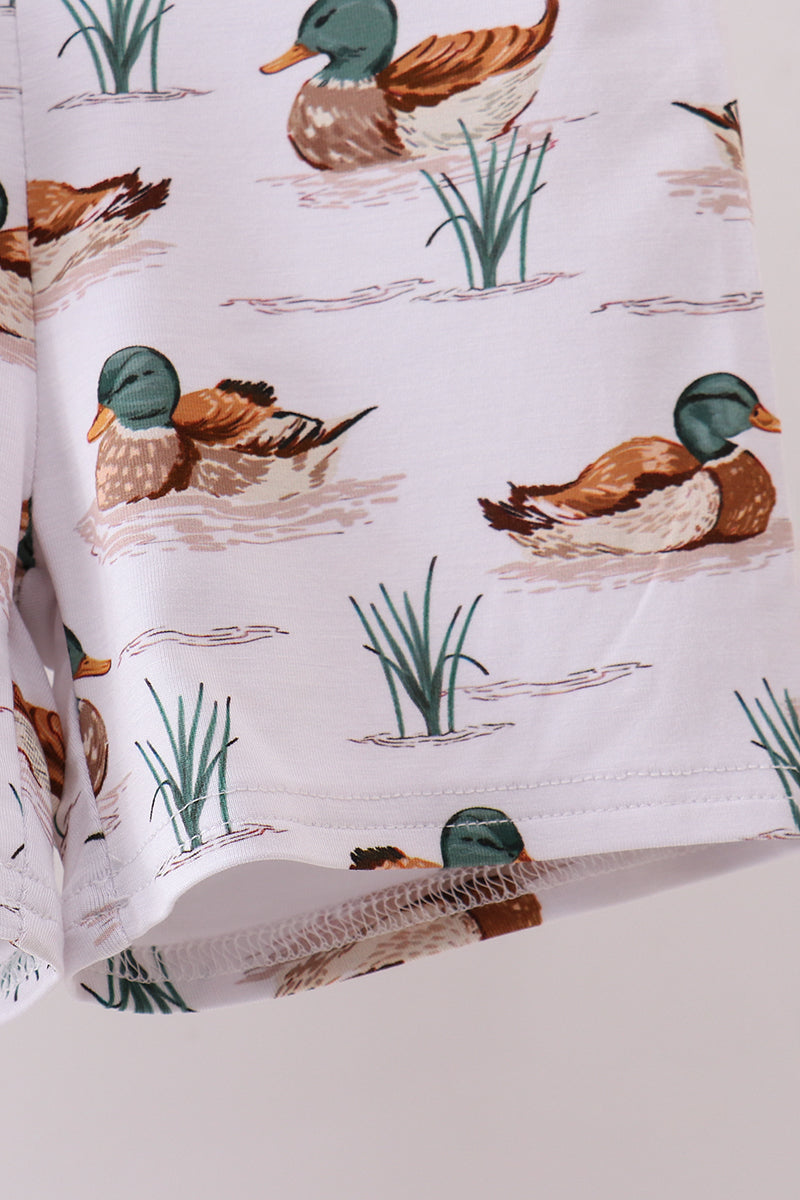 Green duck print bamboo shorts set A&E