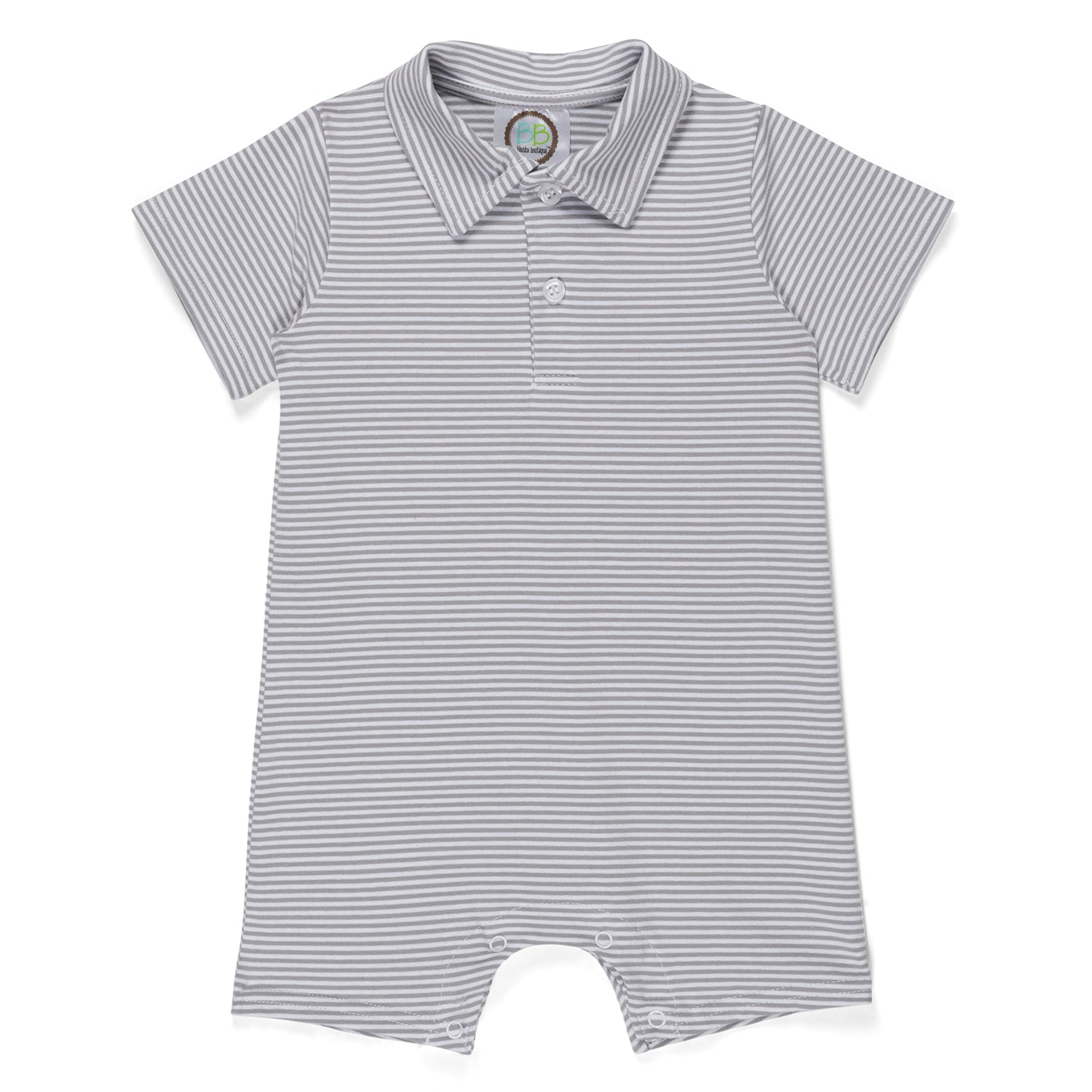 BB Boy's Short Sleeved Polo Style Collared Romper - Striped