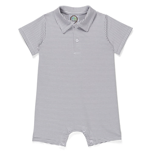 BB Boy's Short Sleeved Polo Style Collared Romper - Striped