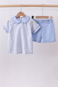 Blue plaid peter pan collar shorts set A&E. *** PRE-ORDER*** SOME SIZES ARE IN STOCK.