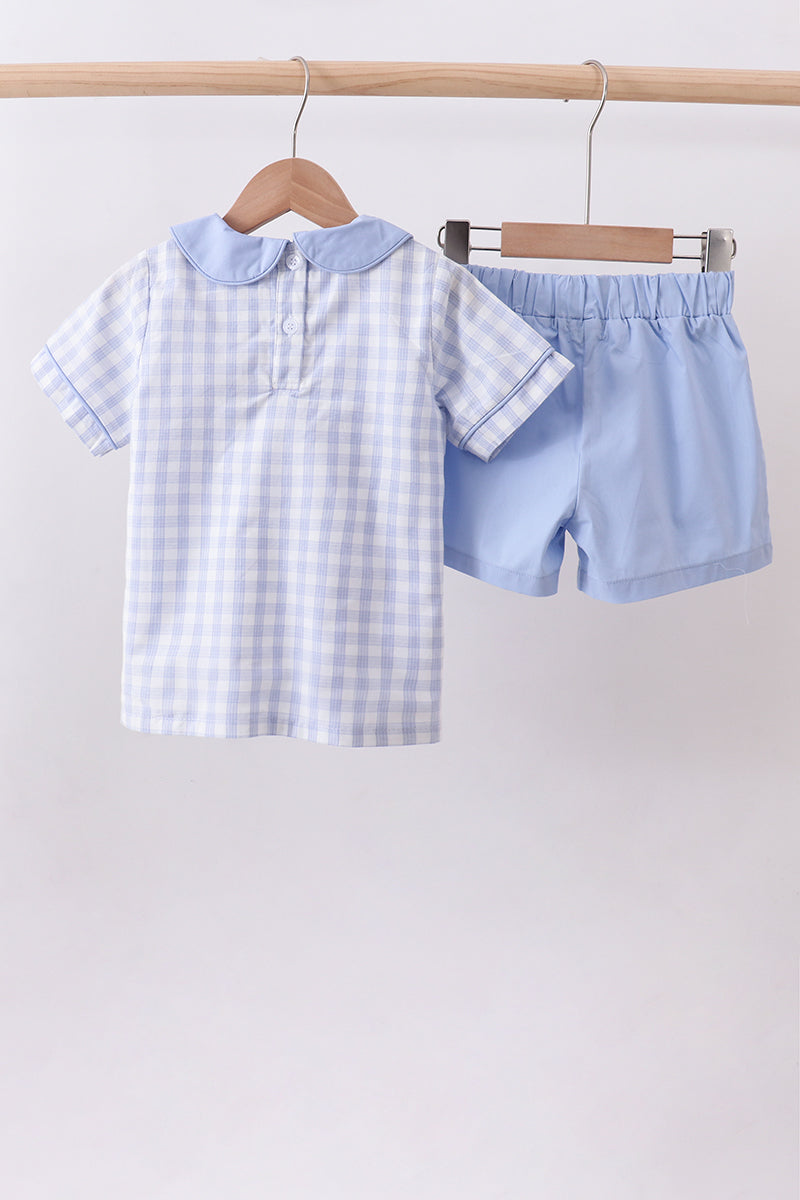 Blue plaid peter pan collar shorts set A&E. *** PRE-ORDER*** SOME SIZES ARE IN STOCK.
