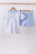 Blue plaid peter pan collar shorts set A&E. *** PRE-ORDER*** SOME SIZES ARE IN STOCK.