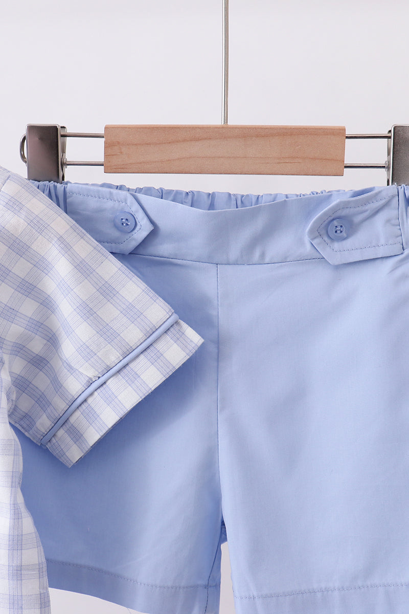 Blue plaid peter pan collar shorts set A&E. *** PRE-ORDER*** SOME SIZES ARE IN STOCK.
