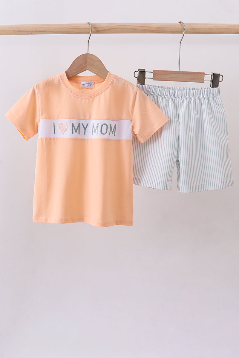 Pink I love my mom embroidery shorts set A&E ***PRE-ORDER*** Waiting on a restock that is on the way